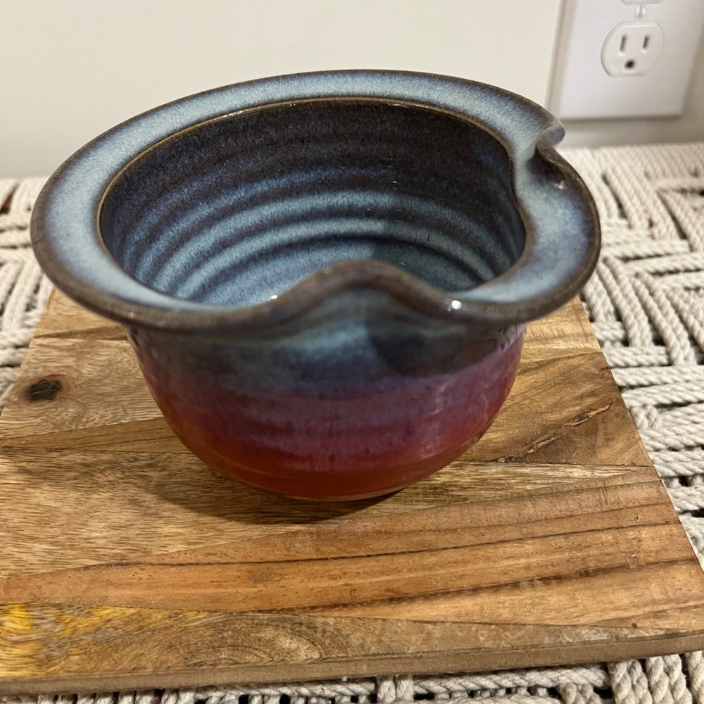 Alewine seabrook NC Handcrafted Blue and Red Ceramic mixing & pouring Bowl